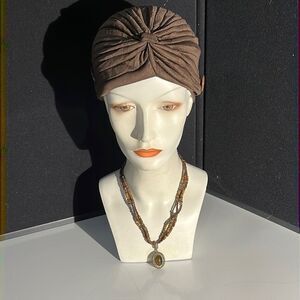 Avon Tigers Eye Pendant on Brown Bead Necklace